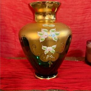 Elegant Gold and Green Floral Vase